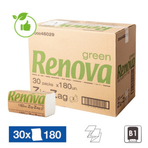 Essuie-mains pliés enchevêtrés Renova Green, lot de 30x180 soit 5400 Essuie-mains pliés enchevêtrés Renova Green, lot de 30x180 soit 5400