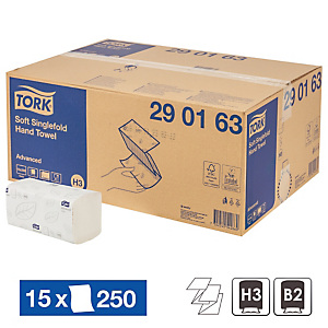 Essuie-mains pliés enchevêtrés Tork Advanced, lot de 15x250 soit 3750 Essuie-mains pliés enchevêtrés Tork Advanced, lot de 15x250 soit 3750