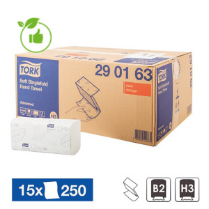 Essuie-mains pliés enchevêtrés Tork délitable, lot de 15x250 soit 3750 Essuie-mains pliés enchevêtrés Tork délitable, lot de 15x250 soit 3750