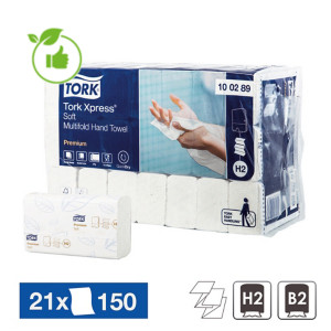 Essuie-mains pliés enchevêtrés Tork Xpress doux lot de 21x150 soit 3150 Essuie-mains pliés enchevêtrés Tork Xpress doux lot de 21x150 soit 3150
