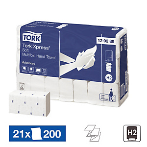 Essuie-mains pliés Tork Xpress délitable 2 épaisseurs, colis de 4200 feuilles Essuie-mains pliés Tork Xpress délitable 2 épaisseurs, colis de 4200 feuilles