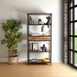 Estantería con ruedas, 5 baldas fijas y 2 cajones, metal y madera, 80 x 39,5 x 174 cm Estantería con ruedas, 5 baldas fijas y 2 cajones, metal y madera, 80 x 39,5 x 174 cm