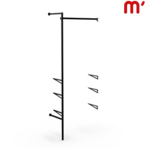 Estensione per montante a cremagliera per sistema Showroom con 1 traversa e 3 ripiani in legno, 91,3 x 45 x 240 cm, Metallo verniciato nero Estensione per montante a cremagliera per sistema Showroom con 1 traversa e 3 ripiani in legno, 91,3 x 45 x 240 cm, Metallo verniciato nero