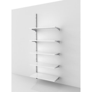 Estensione per sistema cavettato Canalina con 5 ripiani in legno bianco lucido, 93,5 x 45 x 240 cm, Metallo/legno, Cromato/Bianco lucido