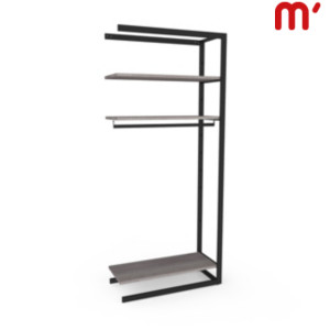 Estensione per sistema a scaffale Shopping con reggiripiani, barra appenderia e ripiani in legno, 102,2 x 44,2 x 240 cm, Metallo verniciato/legno, Nero opaco/Naturale Estensione per sistema a scaffale Shopping con reggiripiani, barra appenderia e ripiani in legno, 102,2 x 44,2 x 240 cm, Metallo verniciato/legno, Nero opaco/Naturale