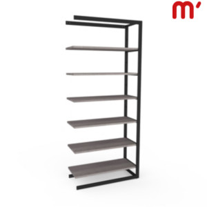 Estensione per sistema a scaffale Shopping con reggiripiani, barra appenderia e ripiani in legno, 102,2 x 44,2 x 240 cm, Metallo verniciato/legno, Nero opaco/Naturale Estensione per sistema a scaffale Shopping con reggiripiani, barra appenderia e ripiani in legno, 102,2 x 44,2 x 240 cm, Metallo verniciato/legno, Nero opaco/Naturale