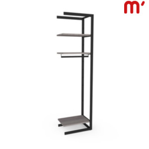 Estensione per sistema a scaffale Shopping con reggiripiani, barra appenderia e ripiani in legno, 62,2 x 44,2 x 240 cm, Metallo verniciato/legno, Nero opaco/Naturale Estensione per sistema a scaffale Shopping con reggiripiani, barra appenderia e ripiani in legno, 62,2 x 44,2 x 240 cm, Metallo verniciato/legno, Nero opaco/Naturale