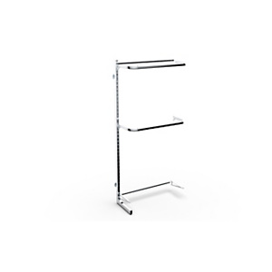 Estensione per struttura autoportante per sistema Gondola con 1 ripiano in legno e 2 barre appenderia, 101,5 x 40 x 240 cm, Metallo Estensione per struttura autoportante per sistema Gondola con 1 ripiano in legno e 2 barre appenderia, 101,5 x 40 x 240 cm, Metallo