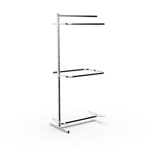 Estensione per struttura autoportante per sistema Gondola con 2 ripiani in legno e 4 barre appenderia, 101,5 x 71 x 240 cm, Metallo Estensione per struttura autoportante per sistema Gondola con 2 ripiani in legno e 4 barre appenderia, 101,5 x 71 x 240 cm, Metallo