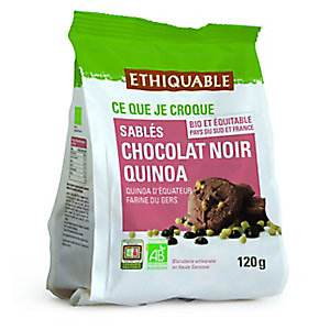 Ethiquable Biscuit sablé aux chocolat noir et quinoa Bio - Lot de 8 paquets de 120g