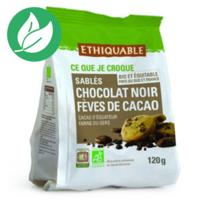 Ethiquable Biscuit sablé aux pépites de chocolat noir et fèves de cacao Bio - Lot de 8 paquets de 120g Ethiquable Biscuit sablé aux pépites de chocolat noir et fèves de cacao Bio - Lot de 8 paquets de 120g