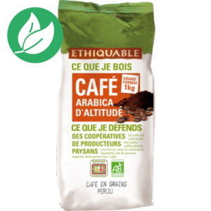 Ethiquable Café en grains  du Pérou, arabica d'altitude - 1 kg