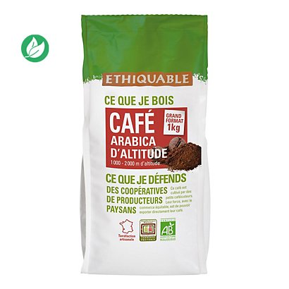Ethiquable Café moulu Pérou équitable, Arabica, paquet 1 kg