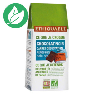 Ethiquable Carrés dégustation de chocolat noir Napolitains Haiti Pérou bio - paquet de 100g Ethiquable Carrés dégustation de chocolat noir Napolitains Haiti Pérou bio - paquet de 100g