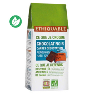 Ethiquable Carrés dégustation de chocolat noir Napolitains Haiti Pérou bio - paquet de 100g