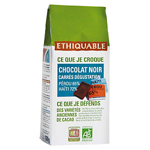 ETHIQUABLE Carrés dégustation de chocolat noir Napolitains Haiti Pérou bio - paquet de 100g