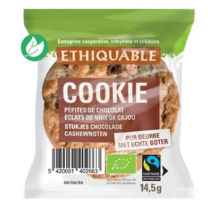 Ethiquable Cookies bio avec des pépites de chocolat et éclats de noix de cajou - Lot de 90 sachets individuels de 14,5 g Ethiquable Cookies bio avec des pépites de chocolat et éclats de noix de cajou - Lot de 90 sachets individuels de 14,5 g