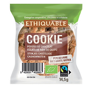 Ethiquable Cookies bio avec des pépites de chocolat et éclats de noix de cajou - Lot de 90 sachets individuels de 14,5 g Ethiquable Cookies bio avec des pépites de chocolat et éclats de noix de cajou - Lot de 90 sachets individuels de 14,5 g