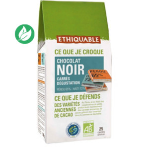 Ethiquable Paquet de 25 Carrés dégustation de chocolat noir Napolitains Haiti 72% Pérou 65% bio et équitable - Paquet de 100g Ethiquable Paquet de 25 Carrés dégustation de chocolat noir Napolitains Haiti 72% Pérou 65% bio et équitable - Paquet de 100g