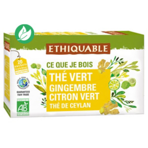 Ethiquable Sachets de thé vert de Ceylan gingembre citron vert - Boîte de 20 Ethiquable Sachets de thé vert de Ceylan gingembre citron vert - Boîte de 20