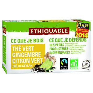 Ethiquable Sachets de thé vert de Ceylan gingembre citron vert