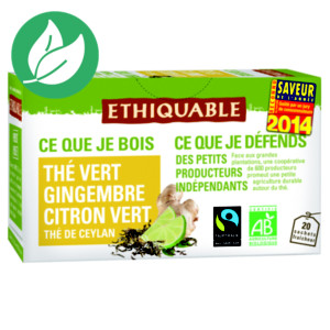 Ethiquable Sachets de thé vert de Ceylan gingembre citron vert Ethiquable Sachets de thé vert de Ceylan gingembre citron vert