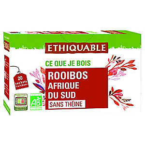 ETHIQUABLE Thé infusion Rooibos Bio d'Afrique de Sud - Boîte de 20 sachets fraîcheur