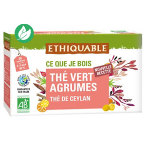 Ethiquable Thé vert agrumes Ceylan Bio et équitable - 20 sachets fraîcheur recyclables en infusette Ethiquable Thé vert agrumes Ceylan Bio et équitable - 20 sachets fraîcheur recyclables en infusette