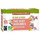 Ethiquable Thé vert agrumes Ceylan Bio et équitable - 20 sachets fraîcheur recyclables en infusette Ethiquable Thé vert agrumes Ceylan Bio et équitable - 20 sachets fraîcheur recyclables en infusette