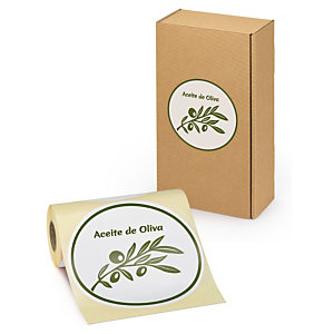 Etiqueta redonda para cajas de aceite de oliva con diseño hoja de olivo - Últimas unidades