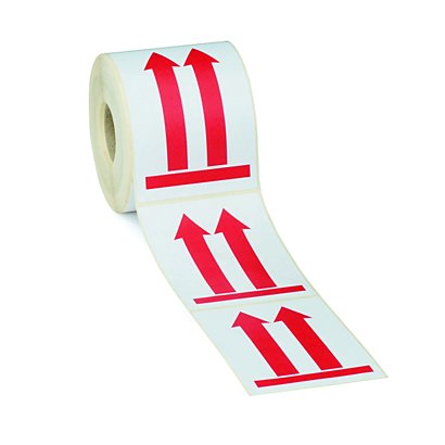 Etiquette adhésive pré-imprimée - 2 flèches rouges vers le haut - 1000 étiquettes 9 x 13 cm - lot de 1000 - 1