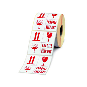 Etiquette adhésive pré-imprimée ''FRAGILE - KEEP DRY'' - 1000 étiquettes 10 x 10 cm - lot de 1000