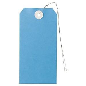 Étiquette américaine cartonnée avec attache métallique bleu 80x38x80 mm