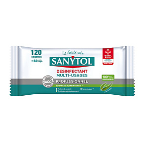 Etui de 120 lingettes désinfectantes multi-usages HACCP Sanytol Etui de 120 lingettes désinfectantes multi-usages HACCP Sanytol