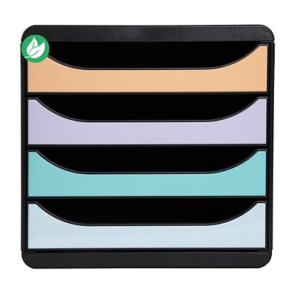 Exacompta Big box Aquarel - Module de classement 4 tiroirs pour documents A4+ - Noir / Façades pastel glossy - 1