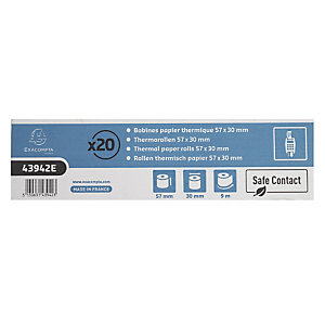 EXACOMPTA Bobine pour tickets de carte bancaire 57x30mm - 9m - 1 pli thermique 52g/m2 - Safe Contact. - Blanc