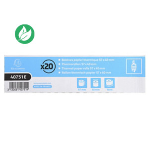 Exacompta Bobine TPE carte bancaire 57 x 40 x 12 mm - Longueur 18M - 40751E - Rouleau Papier thermique 1 pli 55g sans Bisphénol A - Lot de 20 Exacompta Bobine TPE carte bancaire 57 x 40 x 12 mm - Longueur 18M - 40751E - Rouleau Papier thermique 1 pli 55g sans Bisphénol A - Lot de 20