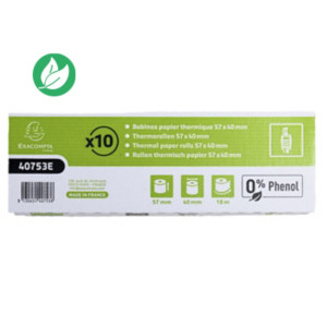 Exacompta Bobine TPE carte bancaire 57 x 40 x 12 mm - Longueur 18M - 40753E - Rouleau papier thermique 1 pli 55g sans phénol - Lot de 10 Exacompta Bobine TPE carte bancaire 57 x 40 x 12 mm - Longueur 18M - 40753E - Rouleau papier thermique 1 pli 55g sans phénol - Lot de 10