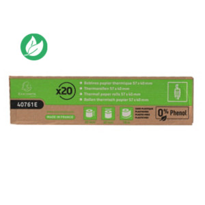Exacompta Bobine TPE carte bancaire 57 x 40 x 12 mm - Longueur 18M - 40761E - Rouleau papier thermique 1 pli 55g sans phénol, sans plastique - Lot de 20 Exacompta Bobine TPE carte bancaire 57 x 40 x 12 mm - Longueur 18M - 40761E - Rouleau papier thermique 1 pli 55g sans phénol, sans plastique - Lot de 20