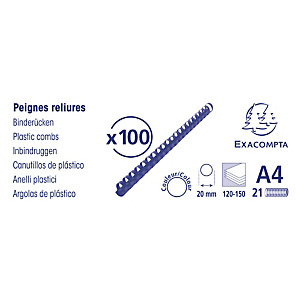EXACOMPTA Boite 100 reliures spirales plastique 20mm - Blanc