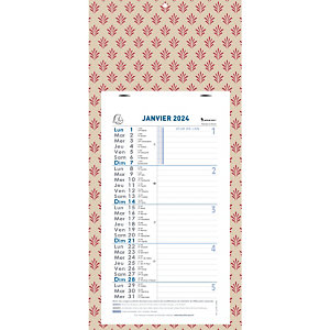 EXACOMPTA Calendrier mensuel décor Papier avec feuillets détachables 15,5 x 28,5 cm support plaque imprimée 19 x 41 cm 2024 - Couleurs assorties