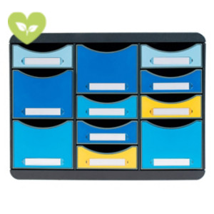 EXACOMPTA Cassettiera a 11 cassetti aperti Store-Box, Linea Bee Blue, Struttura Nera, Cassetti Colori Assortiti EXACOMPTA Cassettiera a 11 cassetti aperti Store-Box, Linea Bee Blue, Struttura Nera, Cassetti Colori Assortiti