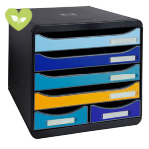 EXACOMPTA Cassettiera a 6 cassetti aperti Big-Box Maxi, Linea Bee Blue, Struttura Nera, Cassetti Colori Assortiti EXACOMPTA Cassettiera a 6 cassetti aperti Big-Box Maxi, Linea Bee Blue, Struttura Nera, Cassetti Colori Assortiti
