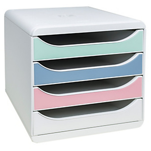 EXACOMPTA Cassettiera da scrivania a 4 cassetti Big-Box Autentik, 34,7 x 27,8 x 26,7 cm, Polistirene riciclato, Struttura Bianca, Cassetti 4 colori assortiti  EXACOMPTA Cassettiera da scrivania a 4 cassetti Big-Box Autentik, 34,7 x 27,8 x 26,7 cm, Polistirene riciclato, Struttura Bianca, Cassetti 4 colori assortiti