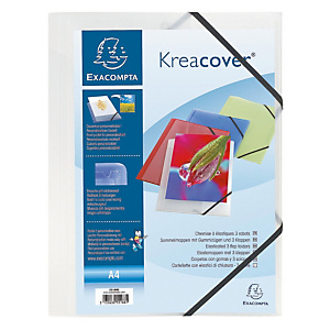 Exacompta Chemise Kreacover® à 3 rabats et à fermeture élastique, format A4, 200 feuilles, couverture personnalisable, polypropylène, blanc transparent Exacompta Chemise Kreacover® à 3 rabats et à fermeture élastique, format A4, 200 feuilles, couverture personnalisable, polypropylène, blanc transparent