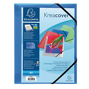 Exacompta Chemise Kreacover® à 3 rabats et à fermeture élastique, format A4, 200 feuilles, couverture personnalisable, polypropylène, bleu transparent - lot de 25