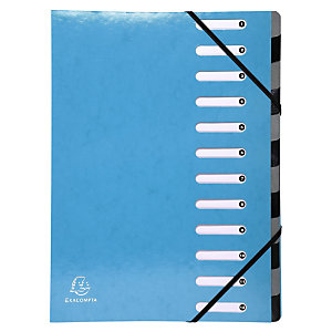 Exacompta Clasificador, A4, cartón, 12 pestañas, azul claro