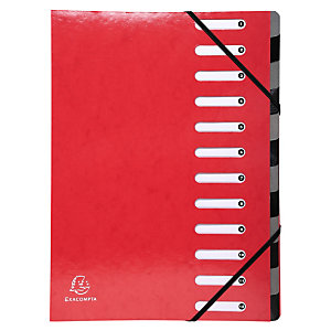 Exacompta Clasificador, A4, cartón, 12 pestañas, rojo