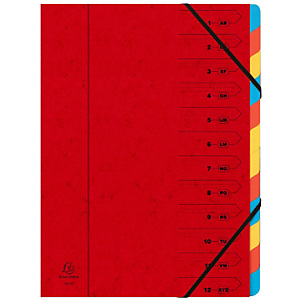Exacompta Clasificador con gomas, A4, cartulina lustrada, 12 compartimentos, rojo Exacompta Clasificador con gomas, A4, cartulina lustrada, 12 compartimentos, rojo
