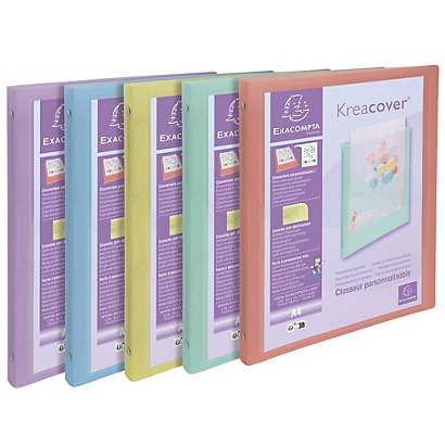 EXACOMPTA Classeur 4 anneaux 15mm polypropylène Kreacover Pastel - A4 - Couleurs assorties - 1
